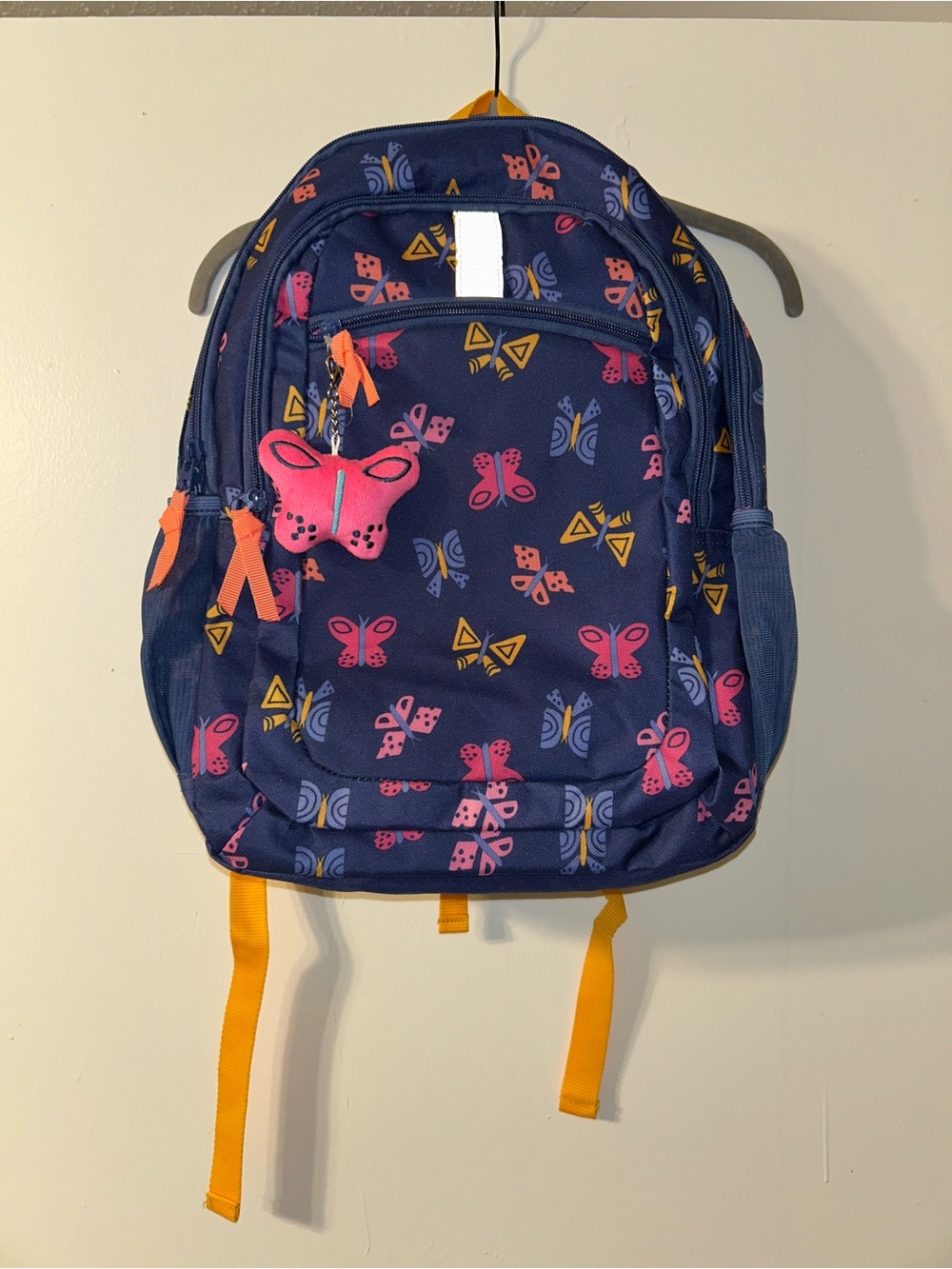 Cat & Jack Navy Backpack with Pink Butterfly Print and Orange Accents